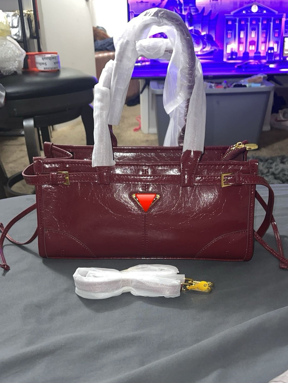 Women's Burgundy Patent Leather Tote Bag